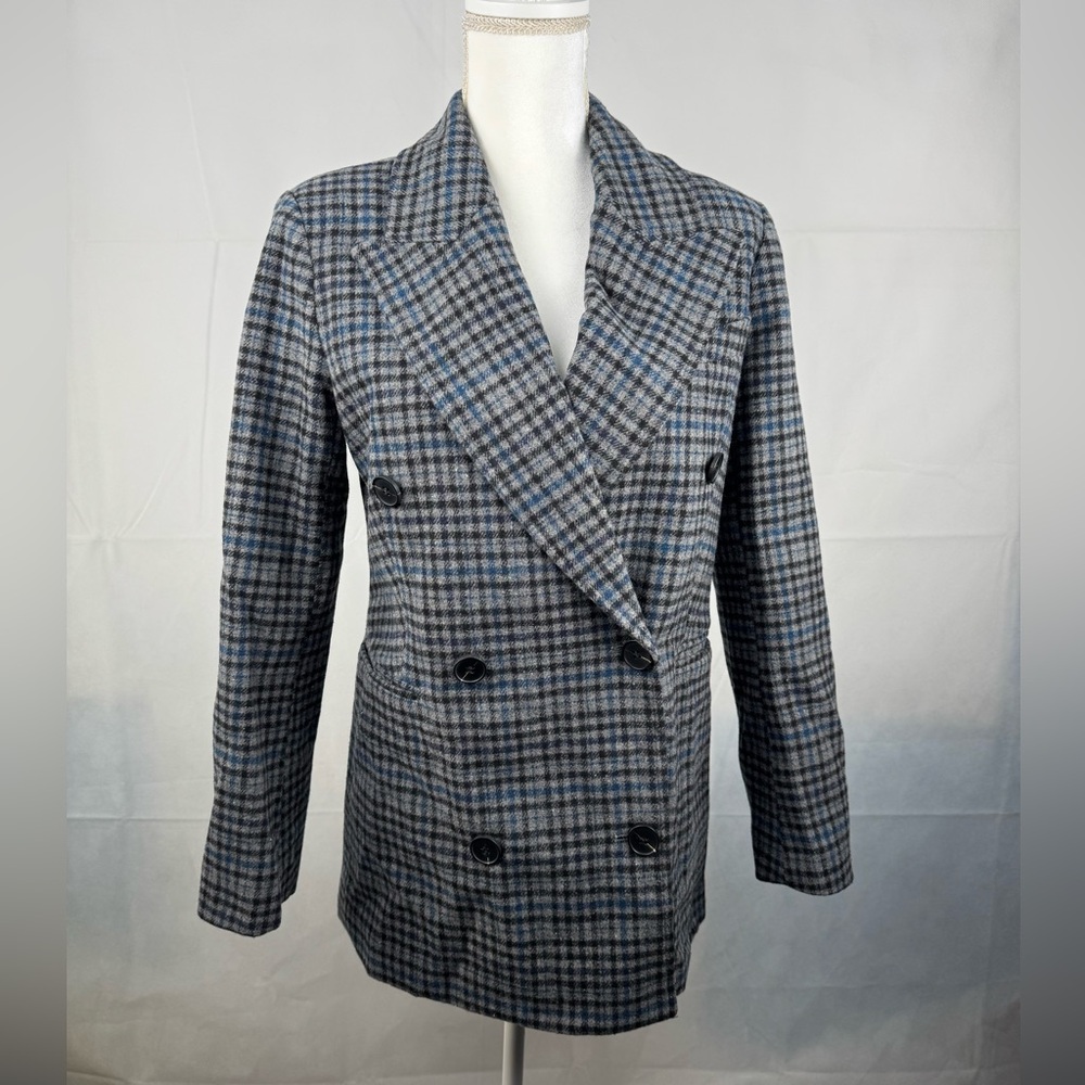 7 For All Mankind Wool Blend Double Breasted Blazer Jacket Women’s Size XS Plaid